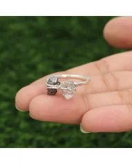 Natural Meteorite Ring with Herkimer Diamond - Sterling Silver Jewelry