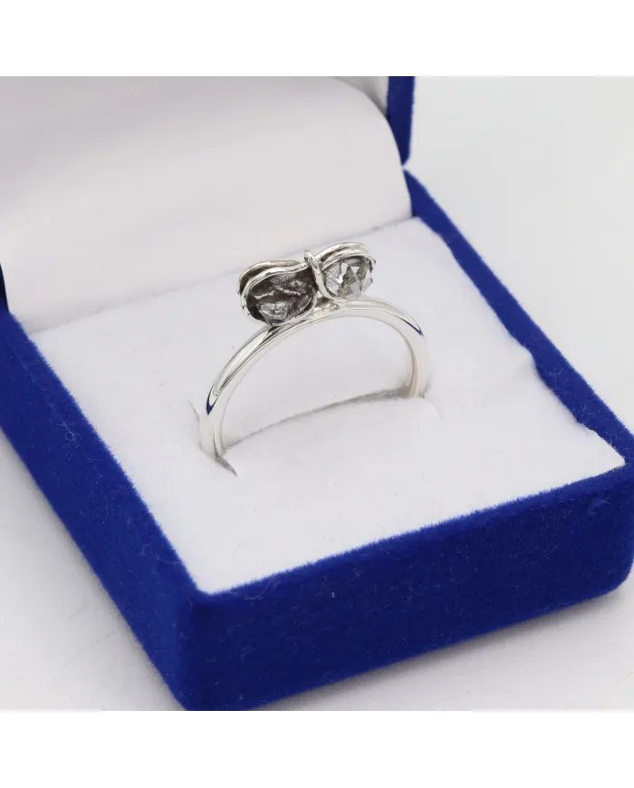 Natural Meteorite Ring with Herkimer Diamond - Sterling Silver Jewelry