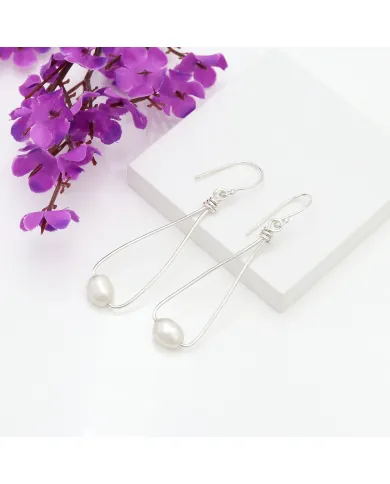 Natural Freshwater Pearl Earrings - 925 Sterling Silver Jewelry