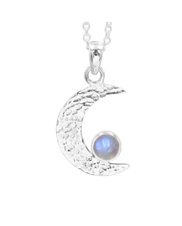 Rainbow Moonstone Pendant – 925 Sterling Silver Crescent Charm Necklace