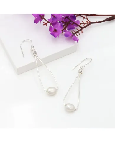 Natural Freshwater Pearl Earrings - 925 Sterling Silver Jewelry