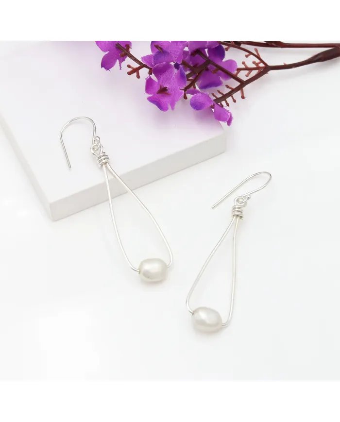 Natural Freshwater Pearl Earrings - Sterling Silver Dangle Earrings Handmade Jewelry for Women