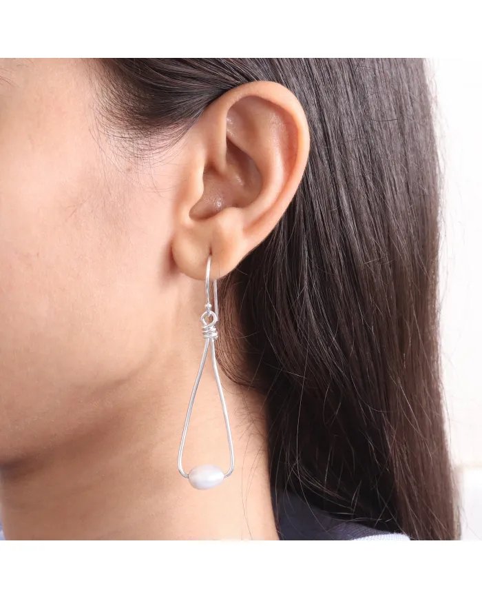 Natural Freshwater Pearl Earrings - Sterling Silver Dangle Earrings Handmade Jewelry for Women