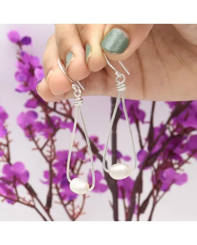 Natural Freshwater Pearl Earrings - 925 Sterling Silver Jewelry