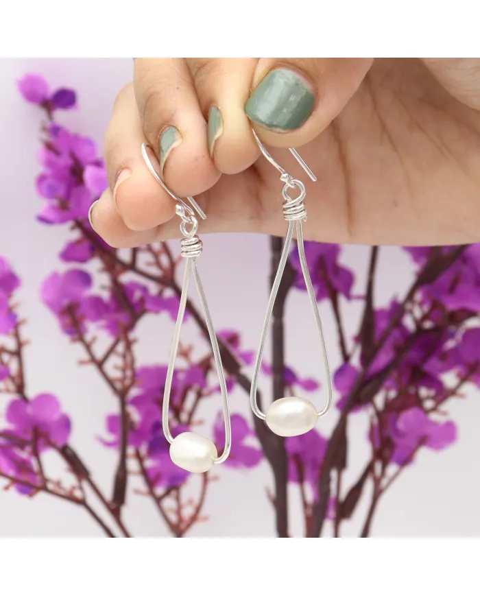 Natural Freshwater Pearl Earrings - 925 Sterling Silver Jewelry