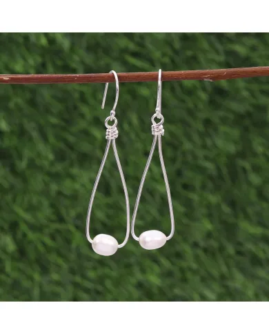 Natural Freshwater Pearl Earrings - 925 Sterling Silver Jewelry