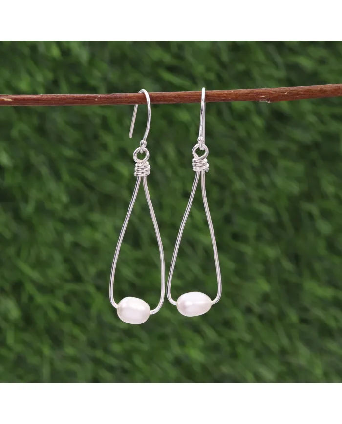 Natural Freshwater Pearl Earrings - 925 Sterling Silver Jewelry