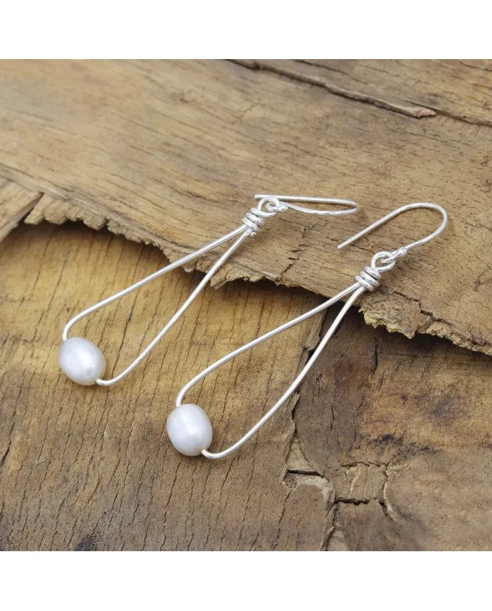 Natural Freshwater Pearl Earrings - Sterling Silver Dangle Earrings Handmade Jewelry for Women