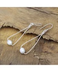 Natural Freshwater Pearl Earrings - Sterling Silver Dangle Earrings Handmade Jewelry for Women