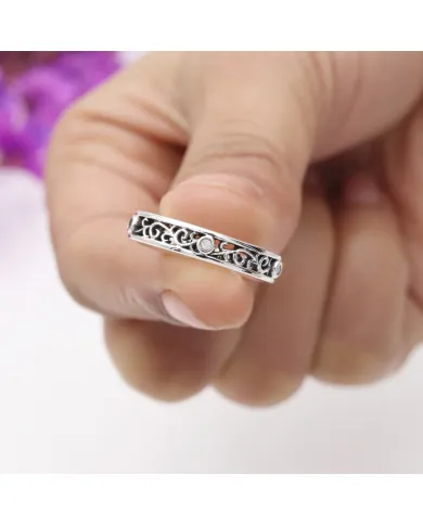 925 Sterling Silver Swarovski Crystal Band Ring Filigree Jewelry