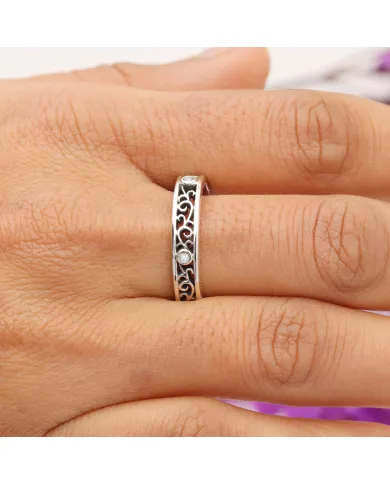 925 Sterling Silver Swarovski Crystal Band Ring Filigree Jewelry