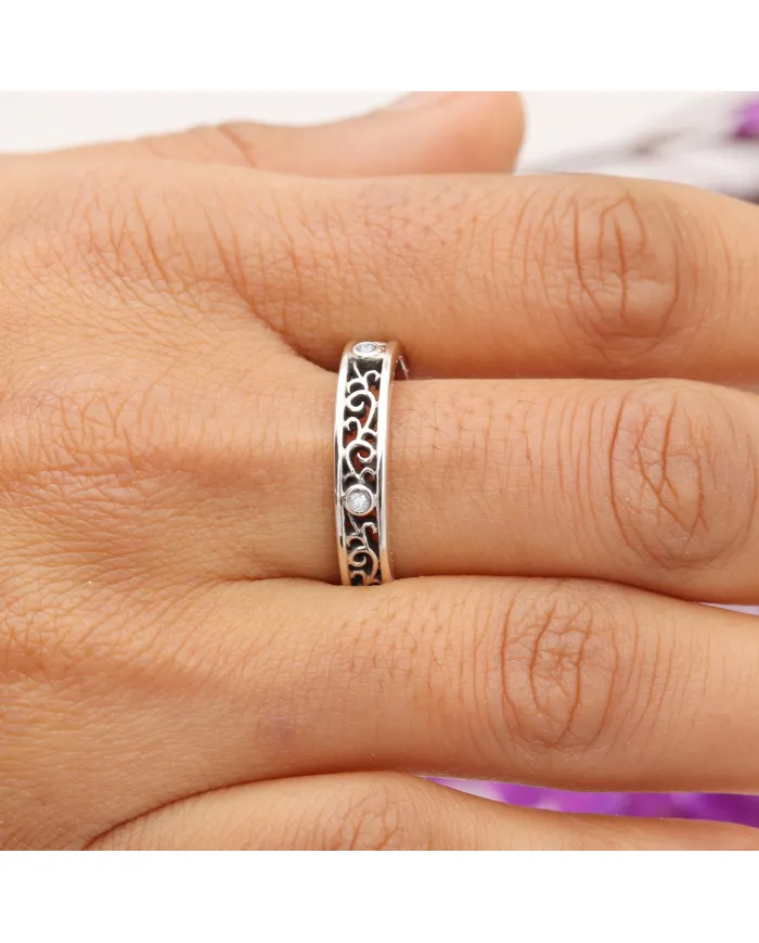 925 Sterling Silver Swarovski Crystal Band Ring Filigree Jewelry