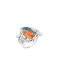 Orange Spiny Turquoise Ring, 925 Sterling Silver Ring, Handmade Gemstone Ring for Womens