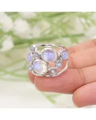 Rainbow Moonstone Ring - 925 Sterling Silver Handmade Gemstone Jewelry