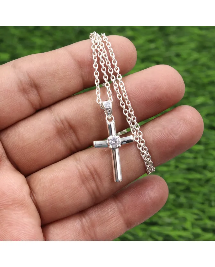 Swarovski Crystal Cross Pendant Necklace, 925 Sterling Silver Jewelry