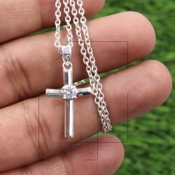 Cross Necklace, Sterling Silver Pendant, Zirconia Pendant, Unisex Pendant, Religious Pendant, Pendant with Chain, Christmas Gift