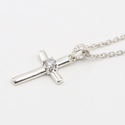 Cross Necklace, Sterling Silver Pendant, Zirconia Pendant, Unisex Pendant, Religious Pendant, Pendant with Chain, Christmas Gift