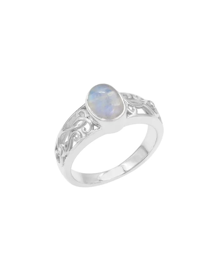 Rainbow Moonstone Ring - Sterling Silver Statement Handmade Ring Enhance Dainty Jewelry