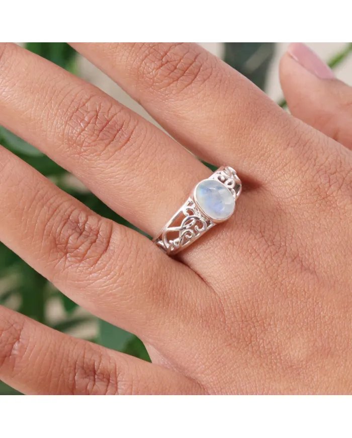 Rainbow Moonstone Ring - Sterling Silver Statement Handmade Ring Enhance Dainty Jewelry