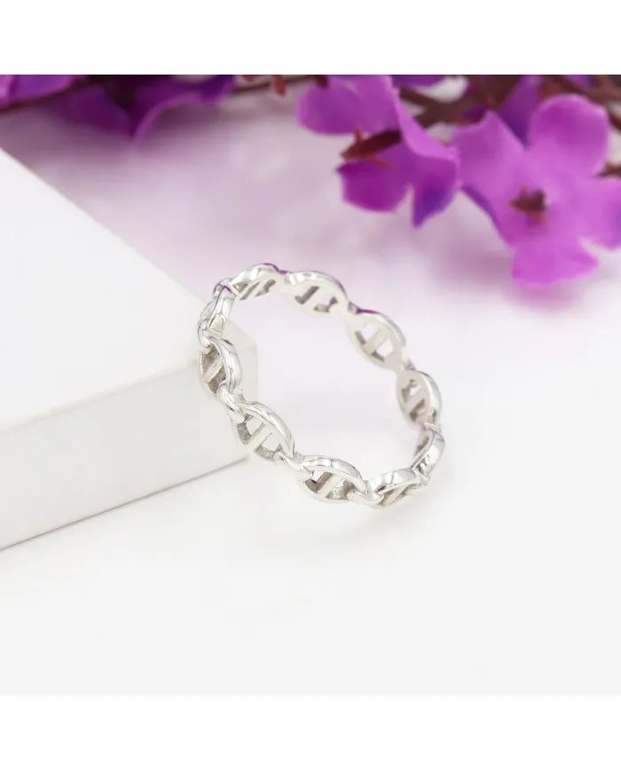 Mariner Chain Silver Band Ring - Sterling Silver Ring Handmade Ring Everyday Wear Ring Minimalist Unisex Jewelry