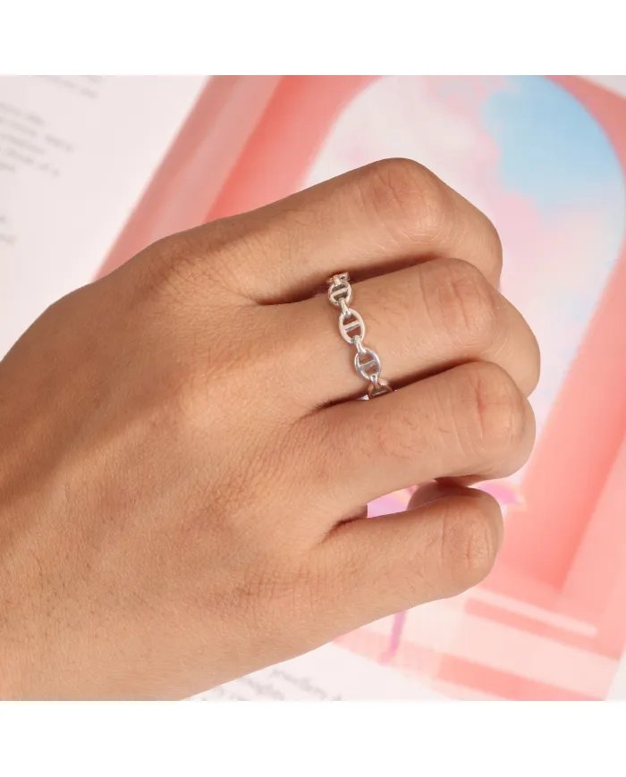 Mariner Chain Silver Band Ring - Sterling Silver Ring Handmade Ring Everyday Wear Ring Minimalist Unisex Jewelry