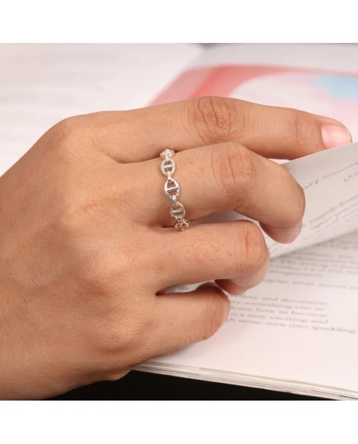 Mariner Chain Silver Band Ring - Sterling Silver Ring Handmade Ring Everyday Wear Ring Minimalist Unisex Jewelry