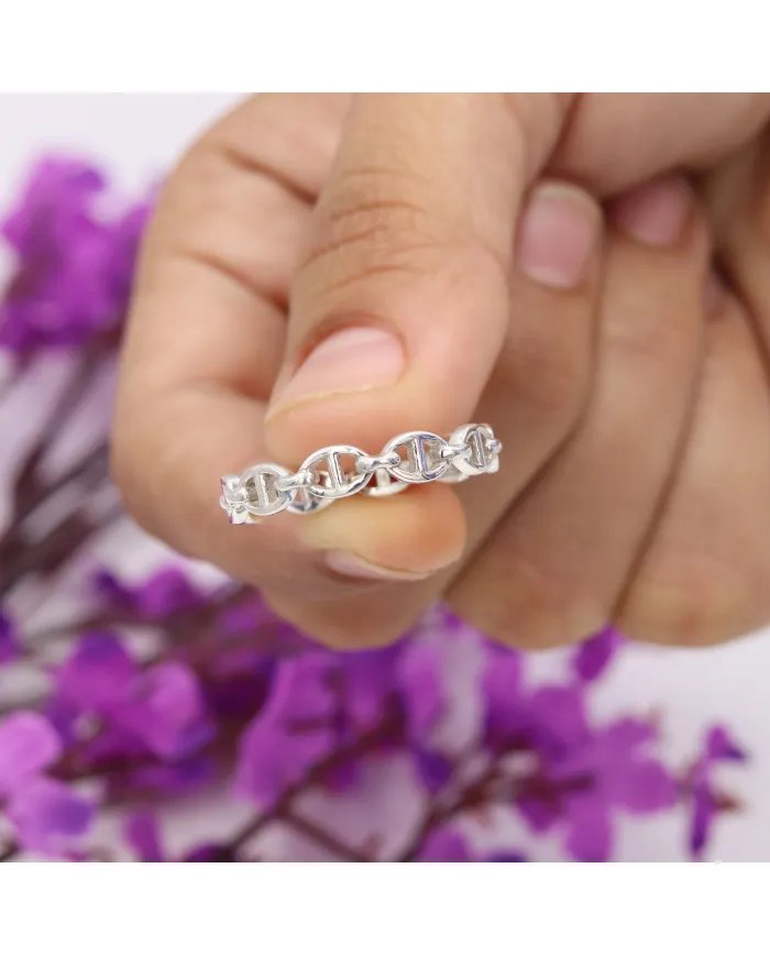 Mariner Chain Silver Band Ring - Sterling Silver Ring Handmade Ring Everyday Wear Ring Minimalist Unisex Jewelry