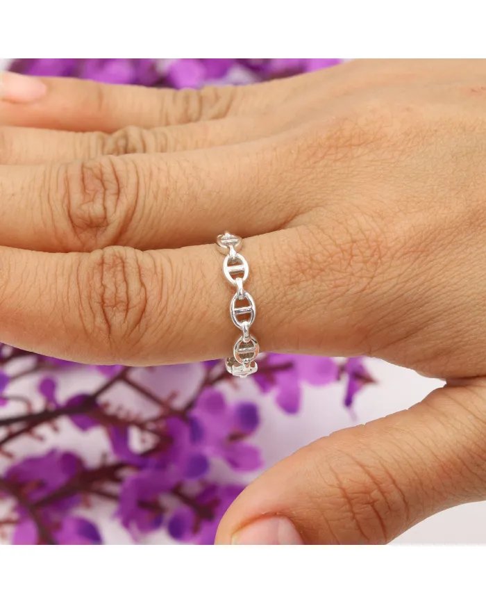 Mariner Chain Silver Band Ring - Sterling Silver Ring Handmade Ring Everyday Wear Ring Minimalist Unisex Jewelry