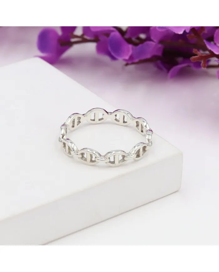 Mariner Chain Silver Band Ring - Sterling Silver Ring Handmade Ring Everyday Wear Ring Minimalist Unisex Jewelry