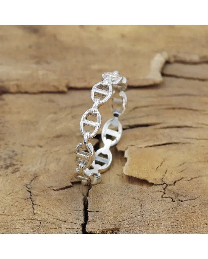 Mariner Chain Silver Band Ring - Sterling Silver Ring Handmade Ring Everyday Wear Ring Minimalist Unisex Jewelry