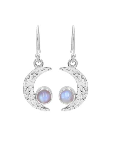 Moonstone Earrings - Sterling Silver Half Moon Dangle Earrings Vintage Earrings June Birthstone Earrings