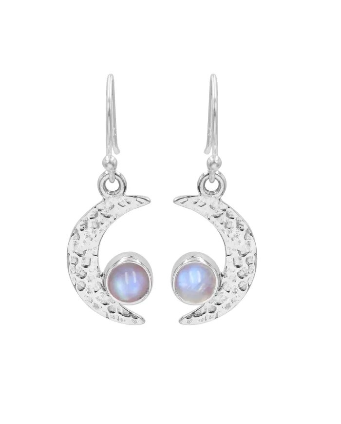 Moonstone Earrings - Sterling Silver Half Moon Dangle Earrings Vintage Earrings June Birthstone Earrings