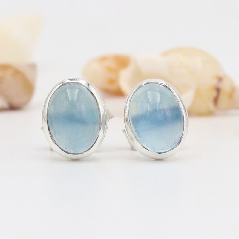 Aquamarine Studs, Sterling Silver Earrings, Vintage Stud Earrings, Push Back Earrings, March Birthstone, Handmade Studs for Love