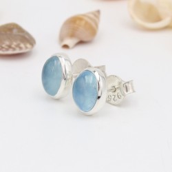 Aquamarine Studs, Sterling Silver Earrings, Vintage Stud Earrings, Push Back Earrings, March Birthstone, Handmade Studs for Love