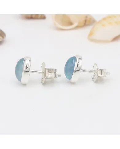 Aquamarine Stud Earrings - 925 Sterling Silver Handmade Minimalist Birthstone Jewelry