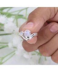 Rainbow Moonstone Ring - Sterling Silver Statement Ring Handmade Versatile Ring June Birthstone Jewelry