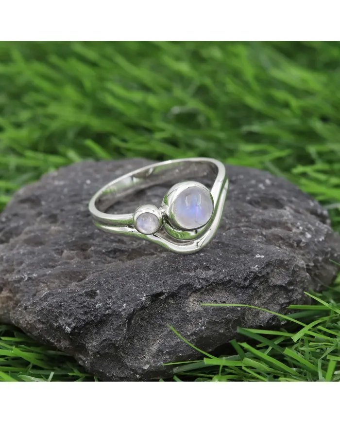 Rainbow Moonstone Ring - Sterling Silver Statement Ring Handmade Versatile Ring June Birthstone Jewelry