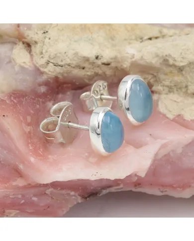 Aquamarine Stud Earrings - 925 Sterling Silver Handmade Minimalist Birthstone Jewelry