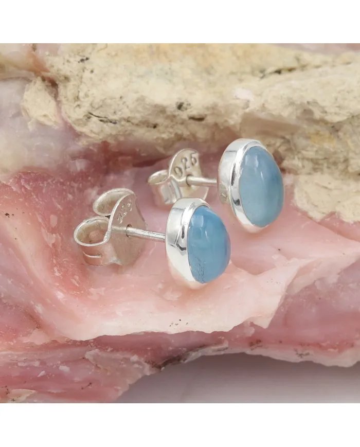 Aquamarine Stud Earrings - 925 Sterling Silver Handmade Minimalist Birthstone Jewelry