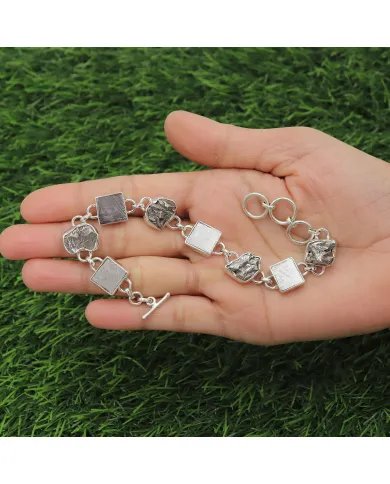 Natural Meteorite Stone Bracelet - Sterling Silver Bracelet Handmade Bracelet Unisex Jewelry