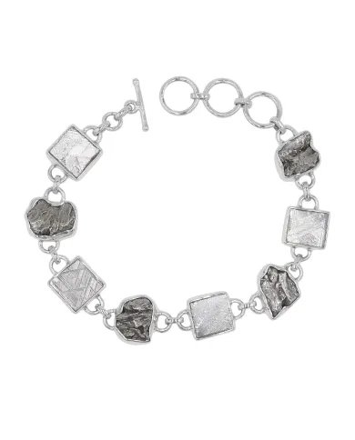 Natural Meteorite Stone Bracelet - Sterling Silver Bracelet Handmade Bracelet Unisex Jewelry