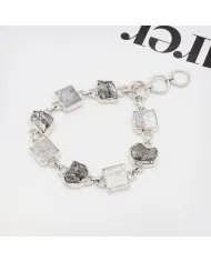 Natural Meteorite Stone Bracelet - Sterling Silver Bracelet Handmade Bracelet Unisex Jewelry