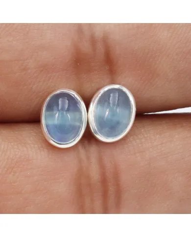 Aquamarine Stud Earrings - 925 Sterling Silver Handmade Minimalist Birthstone Jewelry