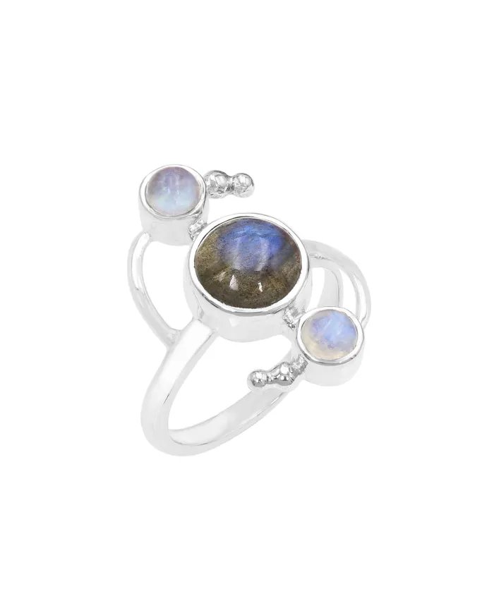 Labradorite & Rainbow Moonstone Ring - 925 Sterling Silver Jewelry