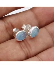 Aquamarine Stud Earrings - 925 Sterling Silver Handmade Minimalist Birthstone Jewelry