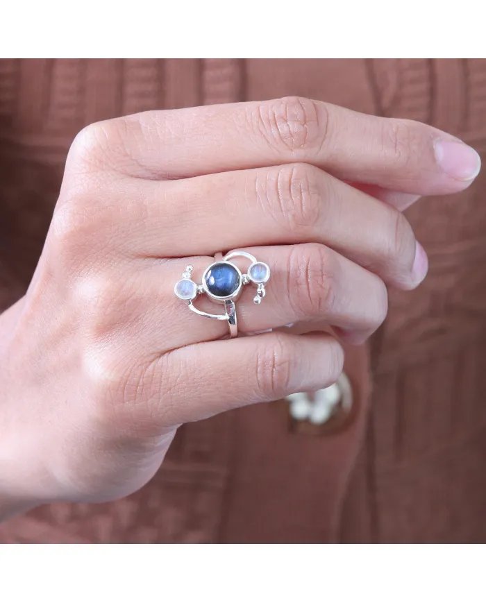 Labradorite Ring with Moonstone – 925 Sterling Silver Gemstone Jewelry