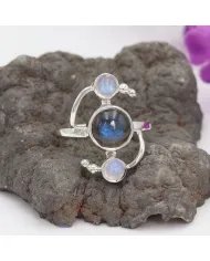 Labradorite Ring with Moonstone – 925 Sterling Silver Gemstone Jewelry