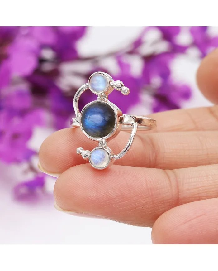 Labradorite Ring with Moonstone – 925 Sterling Silver Gemstone Jewelry
