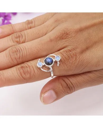 Labradorite Ring with Moonstone – 925 Sterling Silver Gemstone Jewelry