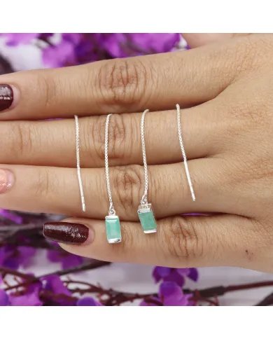 Emerald Dangle Earrings, Sterling Silver Earrings, Box Chain With Hook Earrings, Handmade Jewelry for Women